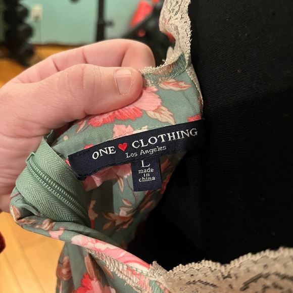 One Clothing Floral Dress with Green and Pink - Picture 5 of 5